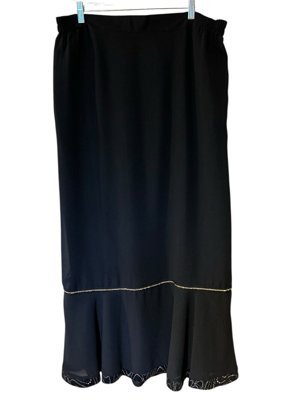 VTG 90's Tally Taylor Black Trumpet Midi Skirt 18W Lined Gold Chain Sequin Trim